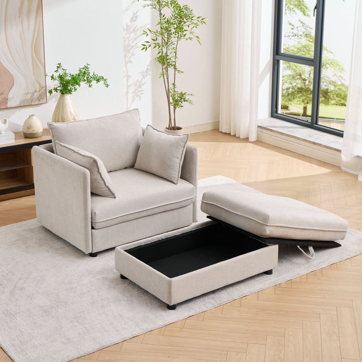 Oversized Deep Seat Accent Chair With Matching Storage Ottoman & Throw Pillows Hearth and Haven