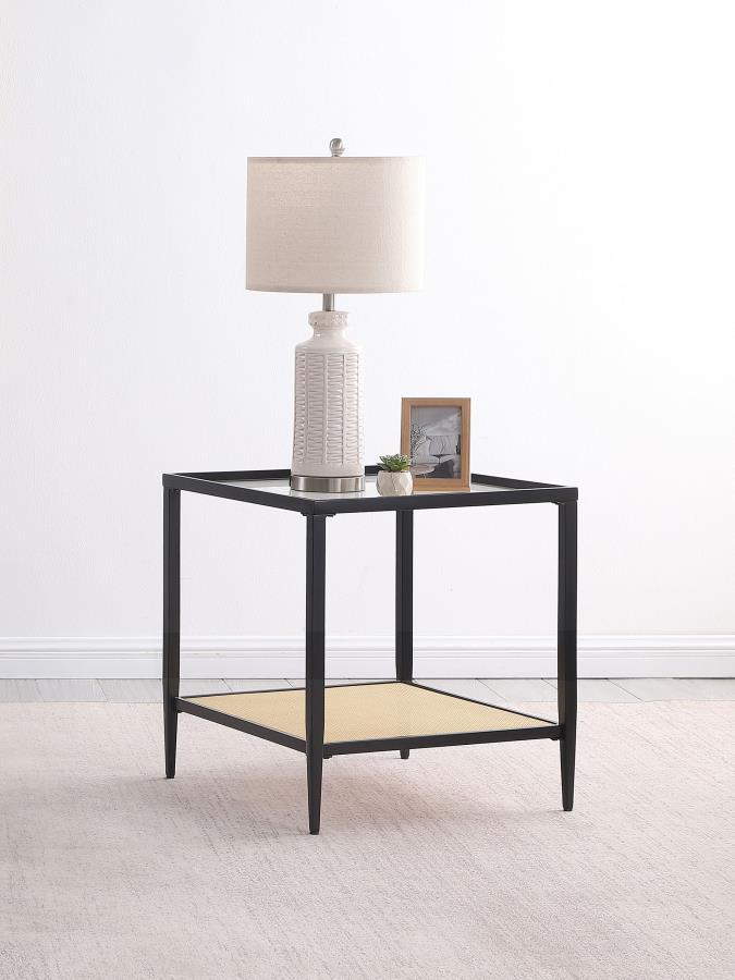 Amherst - Glass Top Metal with Cane Shelf Table Coaster Fine Furniture