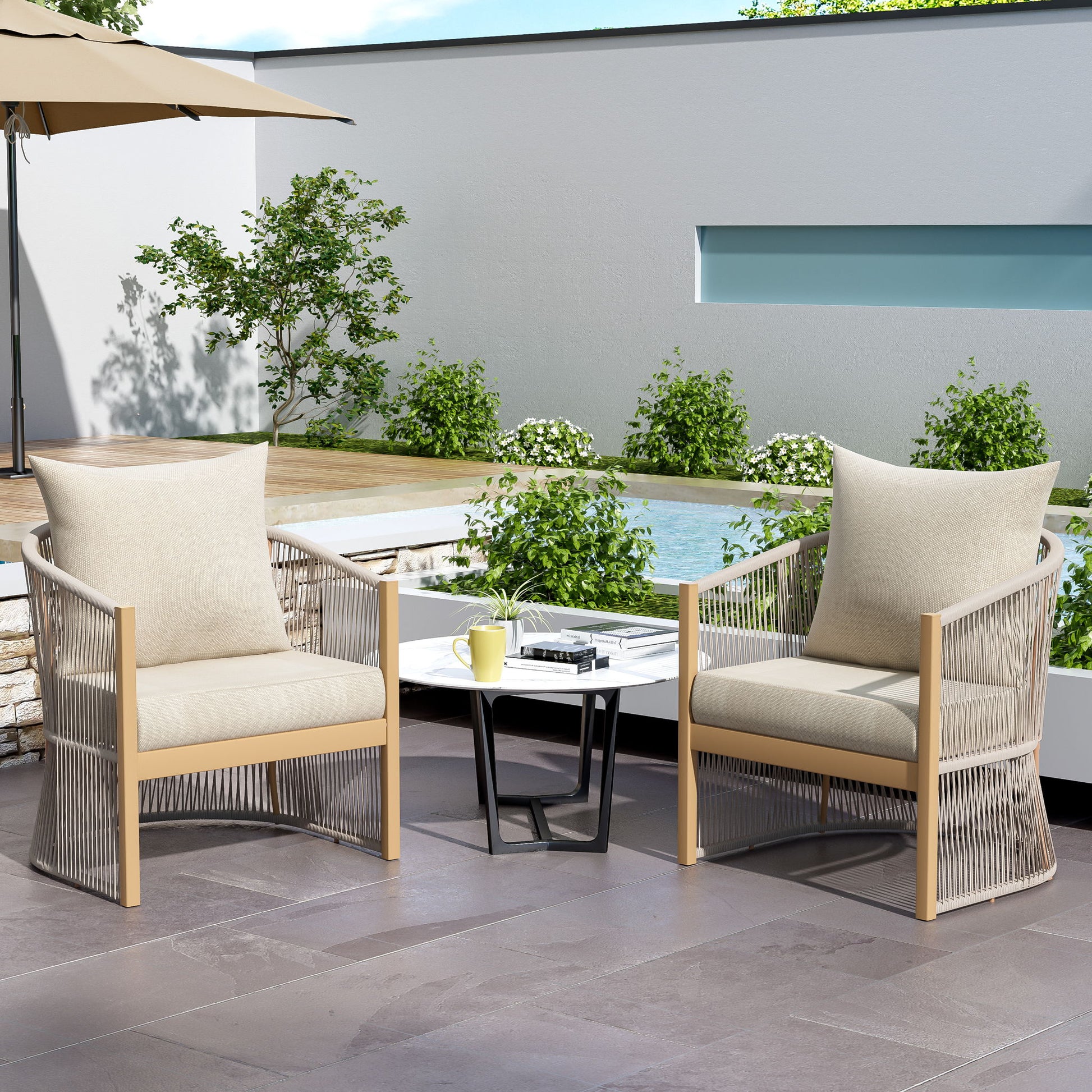 Modern Curved Aluminum Lounge Chair With Stylish Rope Weave Design And Cushioned Comfort For Outdoor Noble House