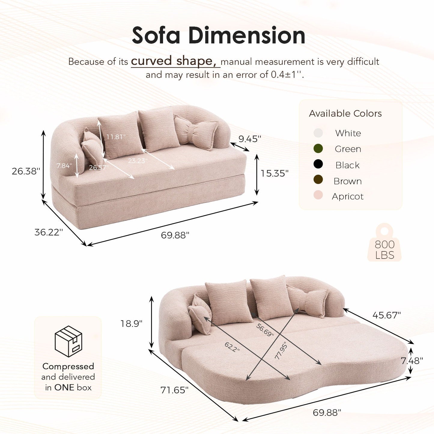 Foldable Sofa Bed, Boneless Couch Convertible Sleeper With 4 Pillows Home Essentials