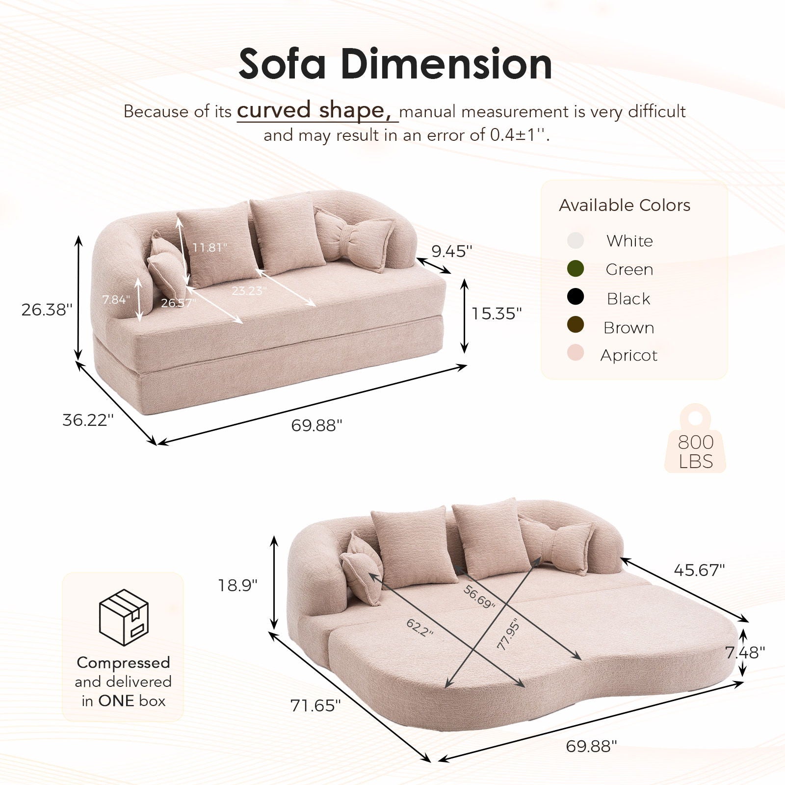 Foldable Sofa Bed, Boneless Couch Convertible Sleeper With 4 Pillows Home Essentials