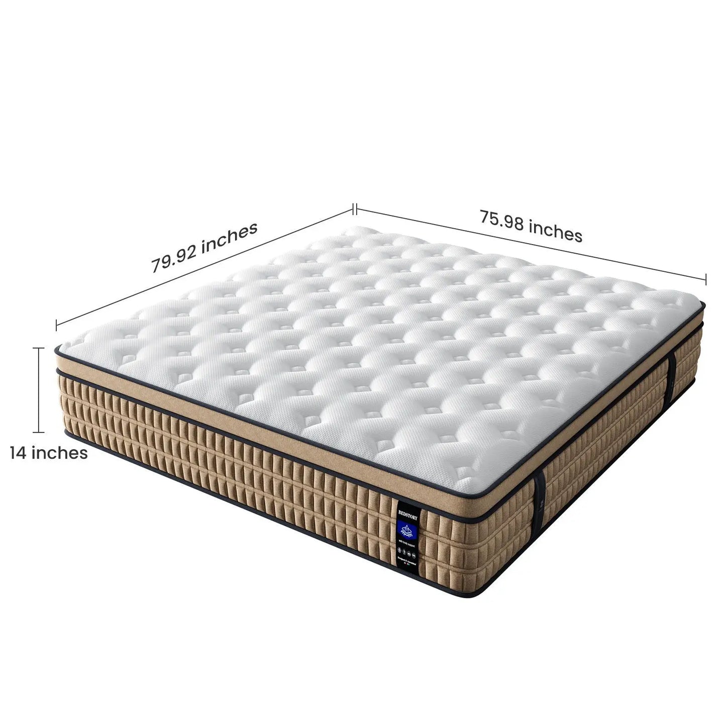 14" King Mattress Hotel Collection Hybrid Mattress With Gel Memory Foam & Pocket Springs - Brown / White Somnus Mattress USA