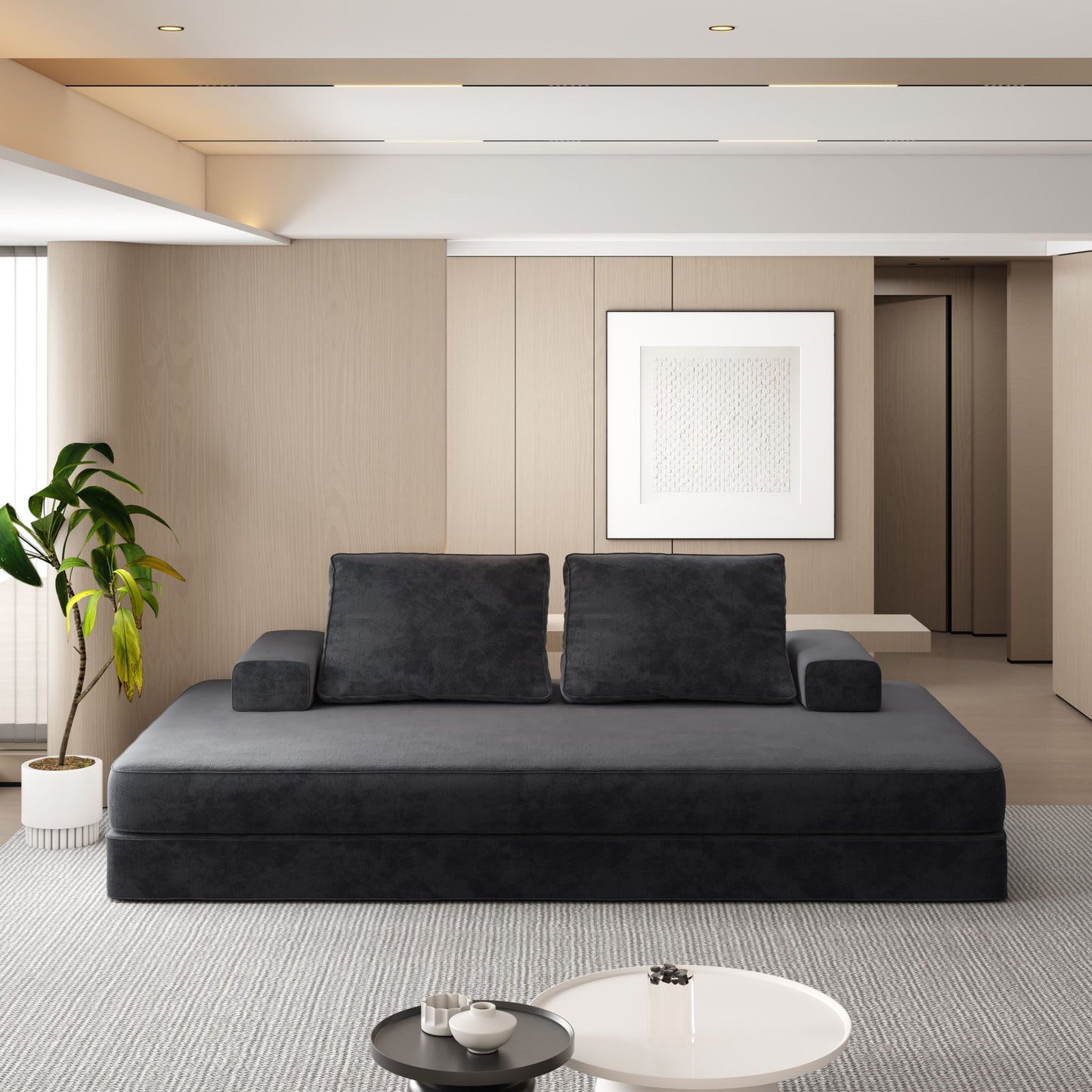 Multifunctional Convertible Sofa Bed With 2 Tumbler Backrests And 2 Pillows, Deep Seat Couch Home Essentials