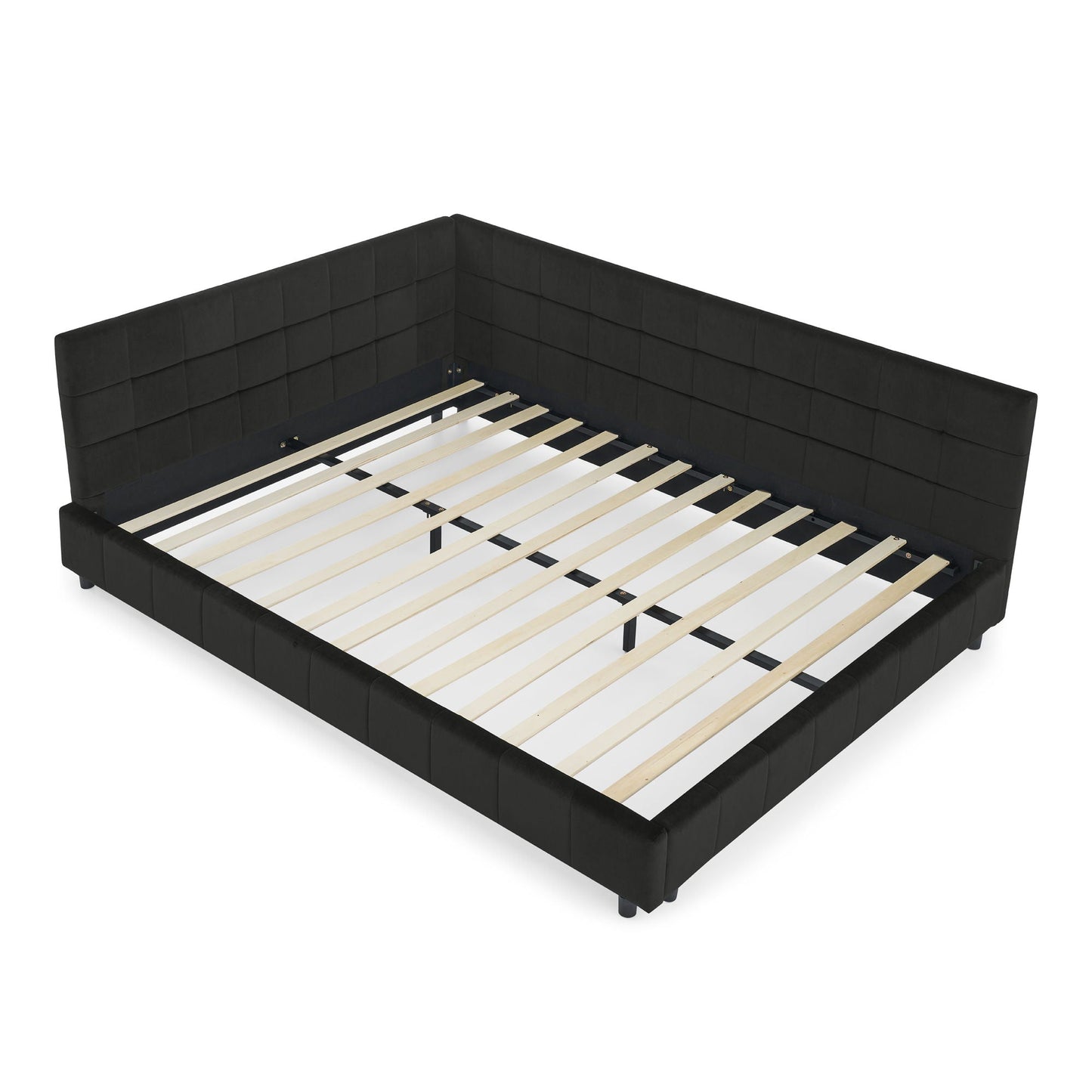 Mid-Century Storage Upholstered Tufted Bed Frame With Backrest And Armrests Home Essentials