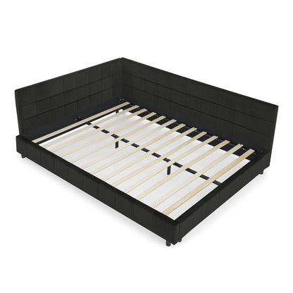Mid-Century Storage Upholstered Tufted Bed Frame With Backrest And Armrests Home Essentials