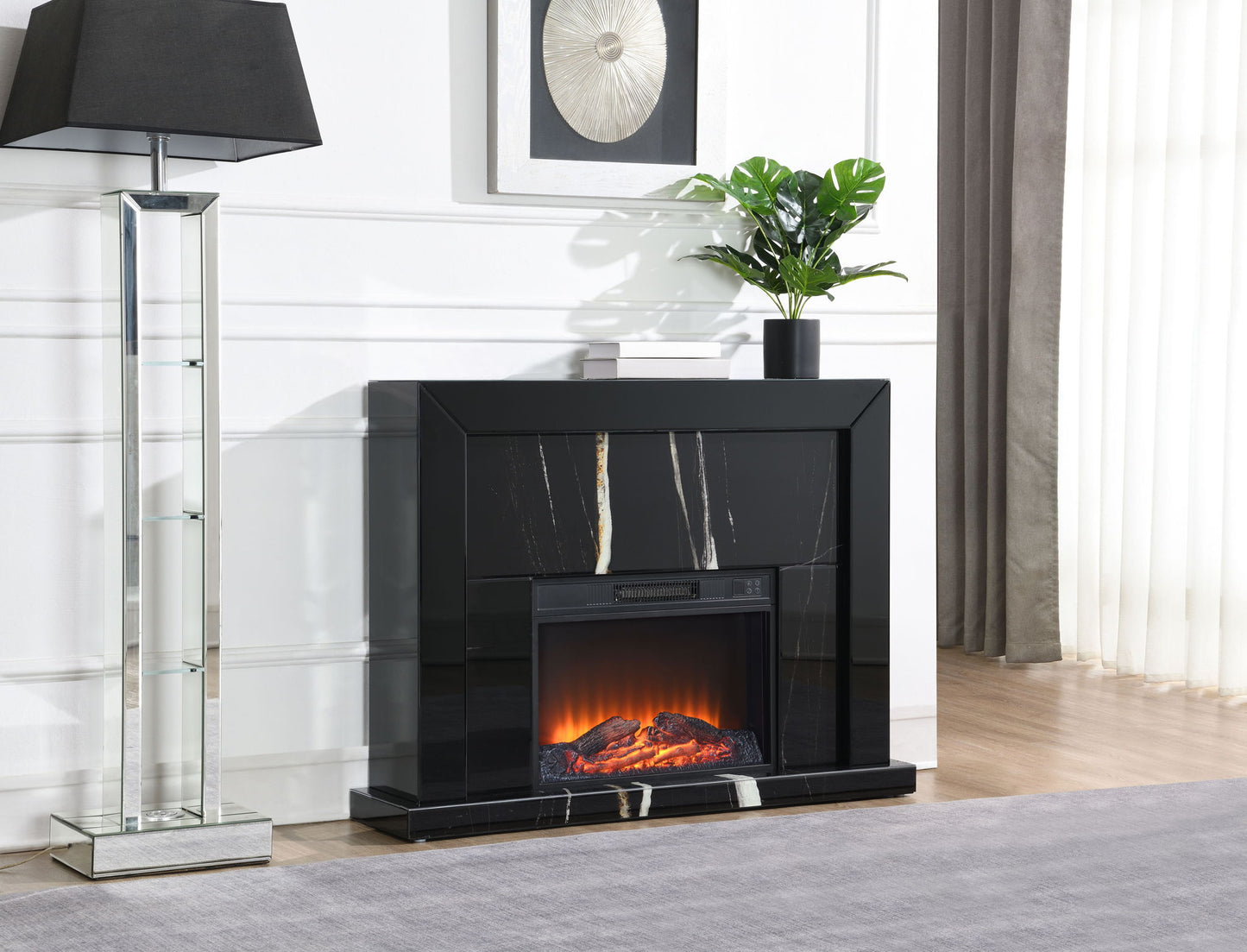 Drisana - Mirrored Fireplace - Black Acme
