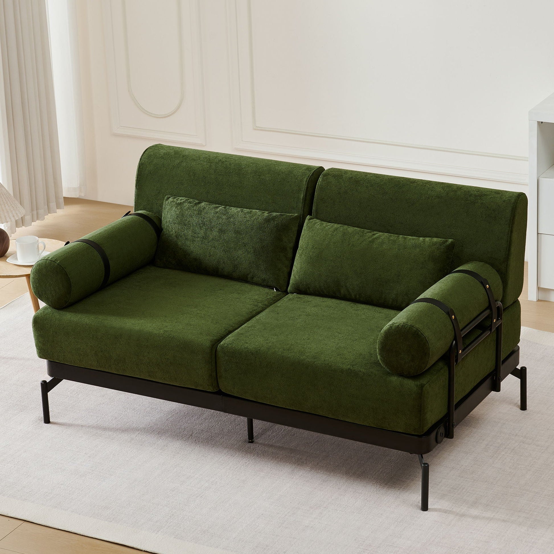 Modern Loveseat Sofa 2 Seater With USB Ports, Cylindrical Armrests Hearth and Haven