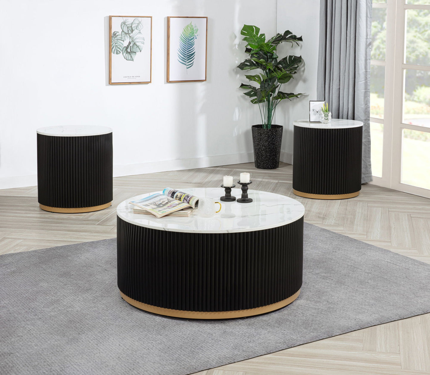 Kara - Coffee Table With Casters - Black / White Crown Mark