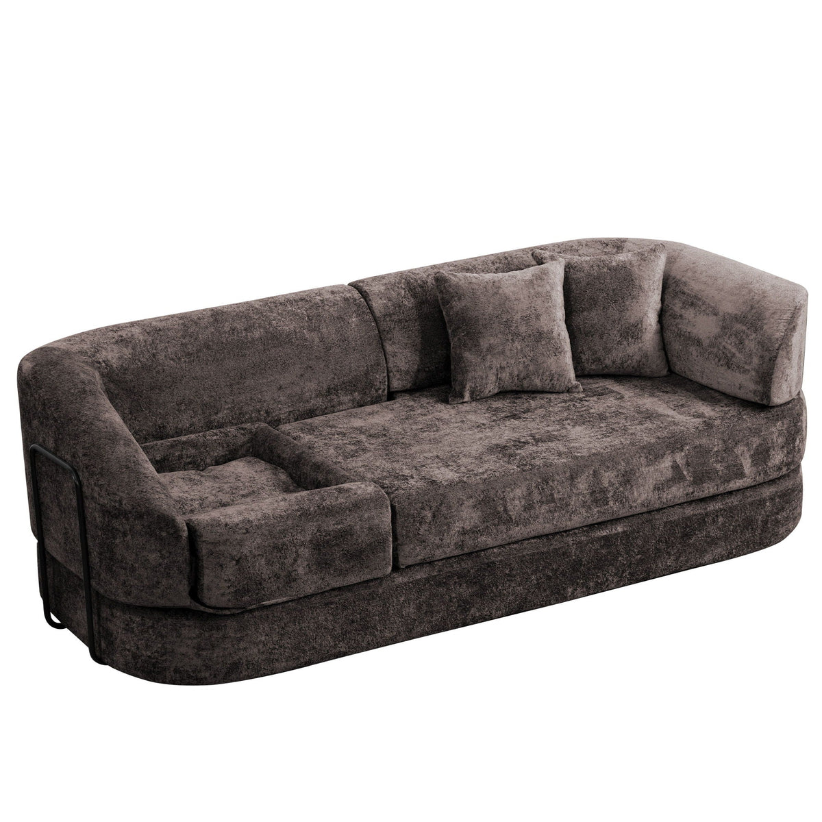 3 Seater Sofa With Built In Pet Bed Nook, Curved Design And 2 Throw Pillows Home Essentials