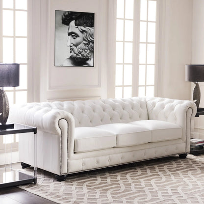 Traditional Tufted Leather Chesterfield Nailhead Sofa Nicelink