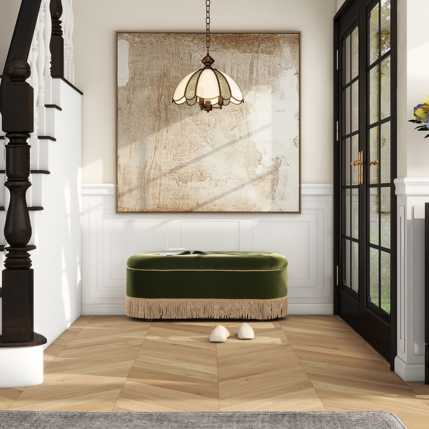 Melinda - Oval Tufted Bullion Fringe Storage Bench Jennifer Taylor Home