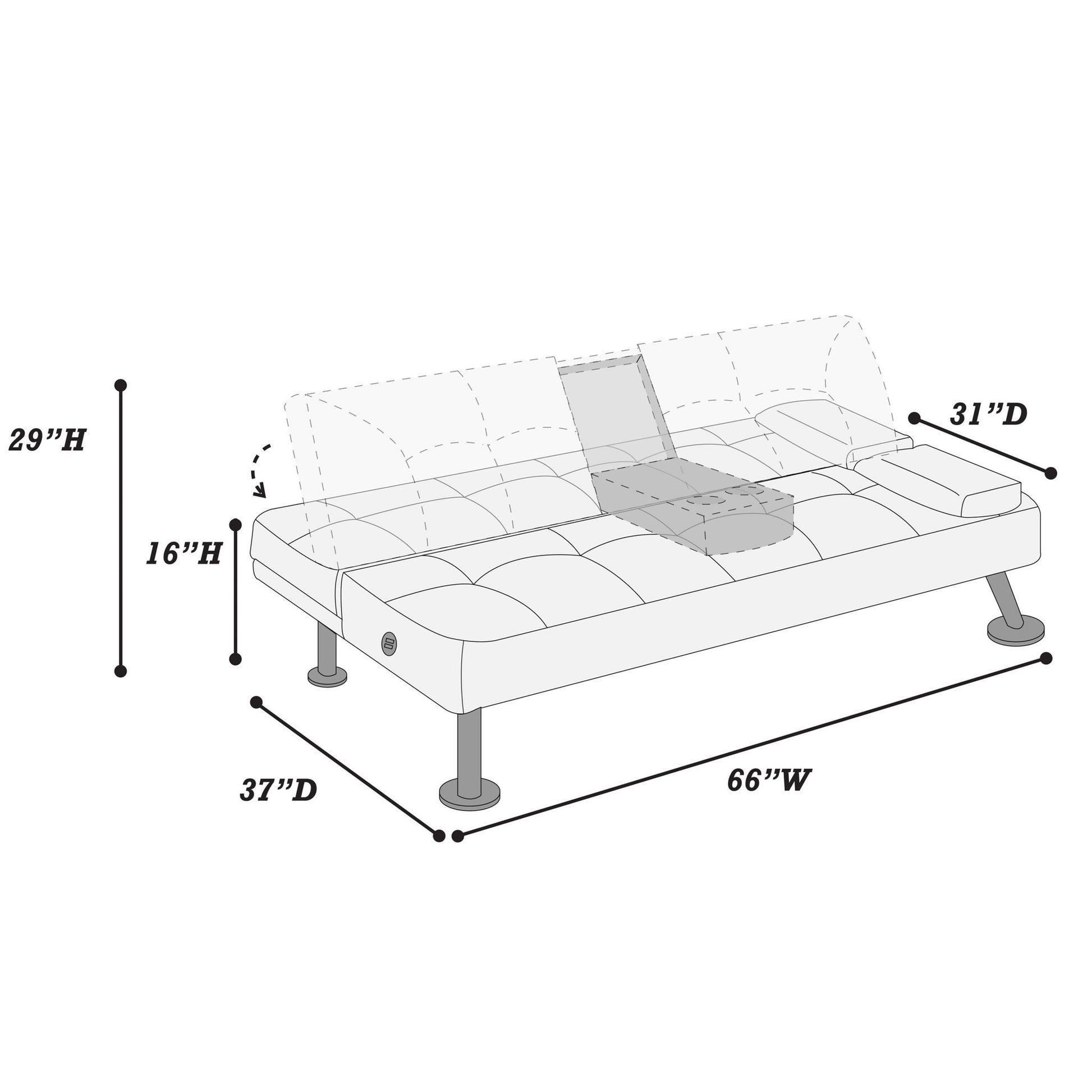 Adjustable Sofa With Fold Down Table And Cup Holders Home Essentials