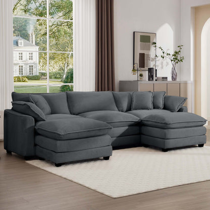 Modern Oversized Modular Cushion Sofa With Ottoman, Low Back, Deep Seating Sofa Set Home Essentials