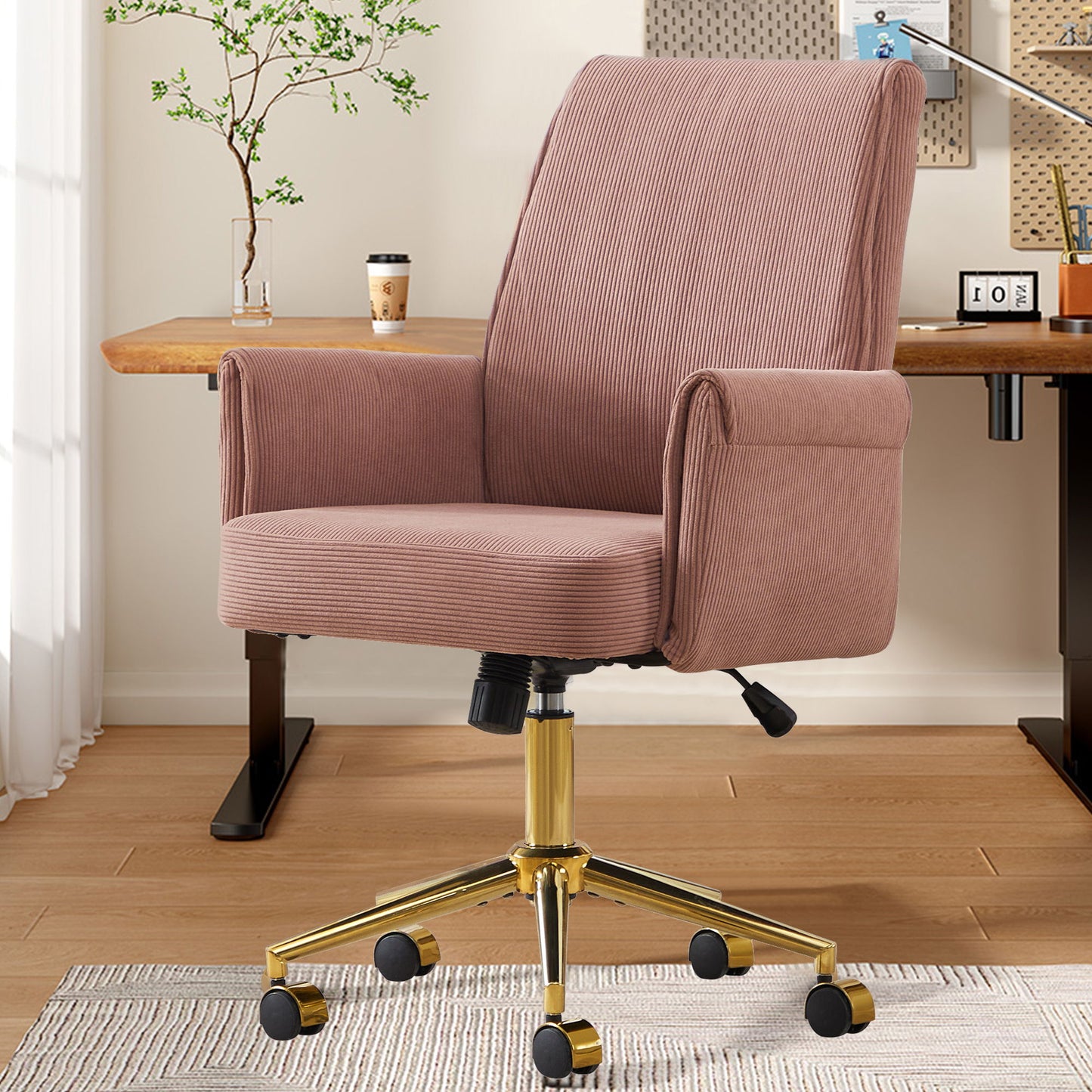 Ergonomic Mid-Back Office Chair With Striped Velvet Fabric Home Essentials