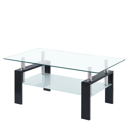 Luxury Modern Tempered Glass Coffee Table With 2 Layers Home Essentials