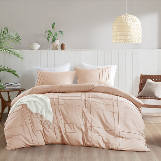 Porter - King Soft Washed Pleated Duvet Cover Set - Blush Super Listing