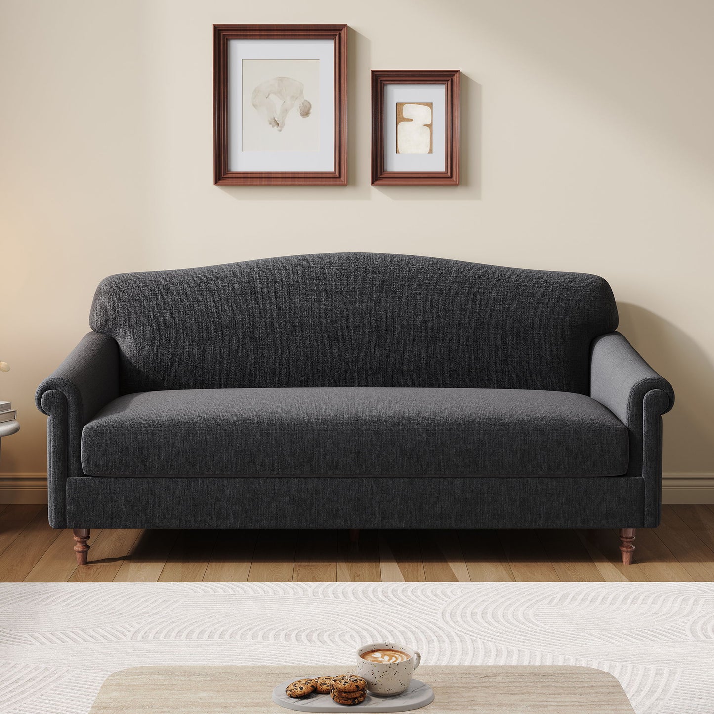 Loveseat Sofa, 2 Seater Couch With Rolled Arms Noble House