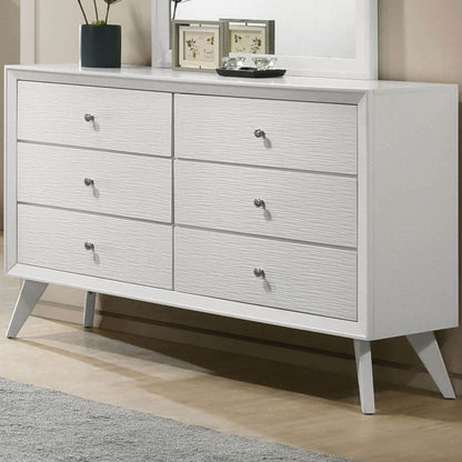 1 Piece Dresser With Angled Legs, Wave Texture And Round Knobs - White Home Essentials