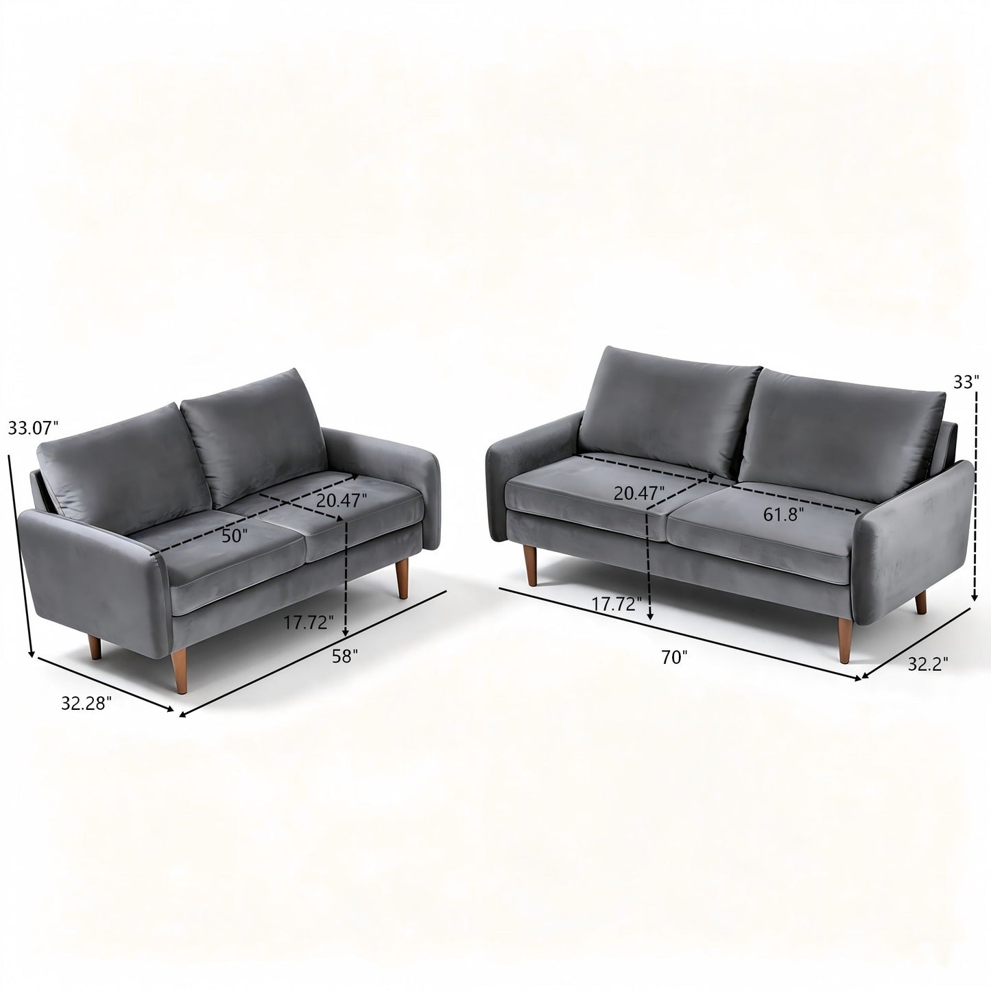 Kent - 2 Piece Sofa & Loveseat Set For Living Room - Gray US Pride