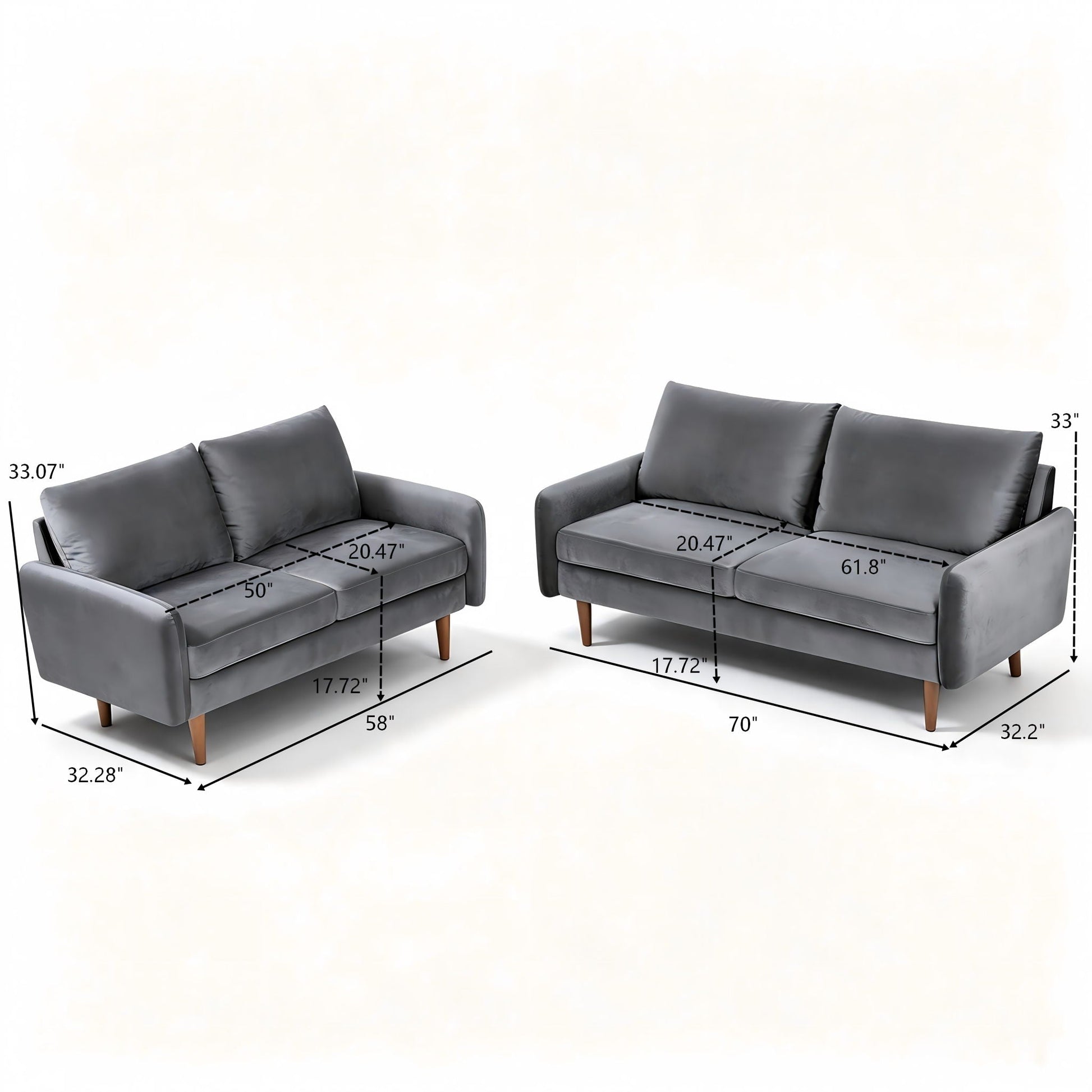 Kent - 2 Piece Sofa & Loveseat Set For Living Room - Gray US Pride