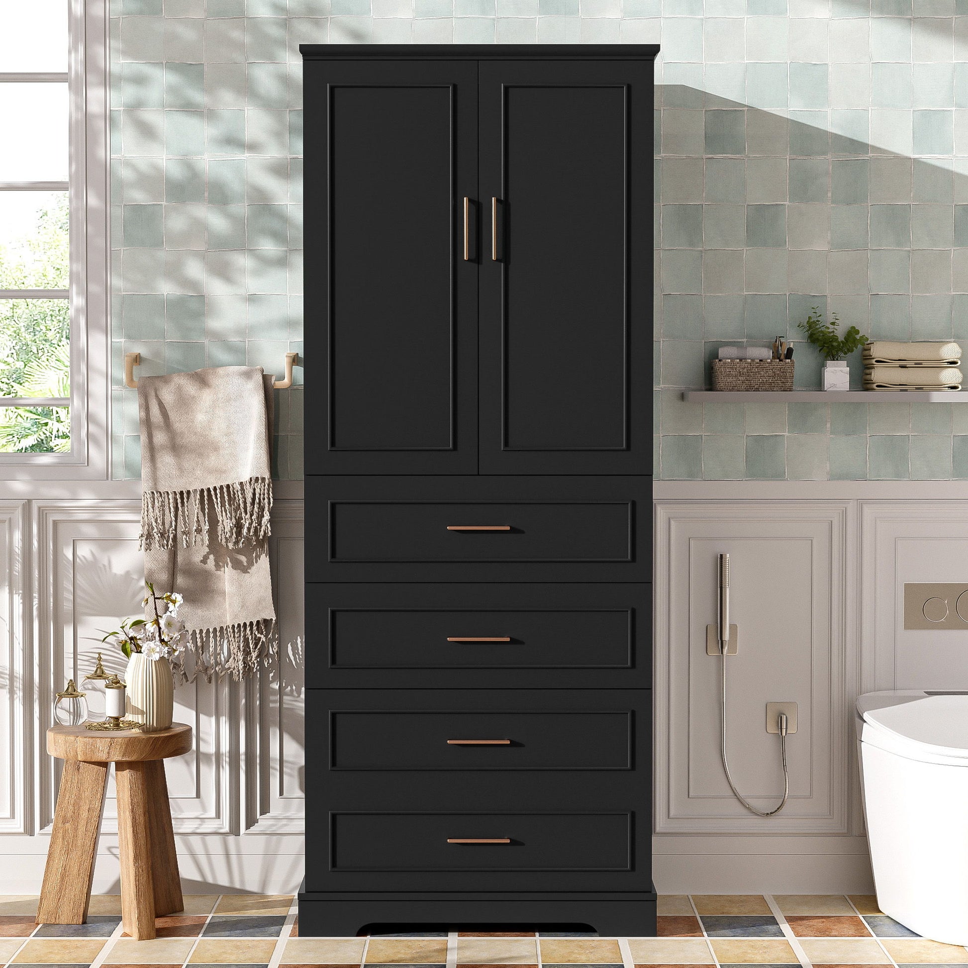 Freestanding Bathroom Cabinet With 3 Drawers, Adjustable Shelf, Soft Close Doors Hearth and Haven