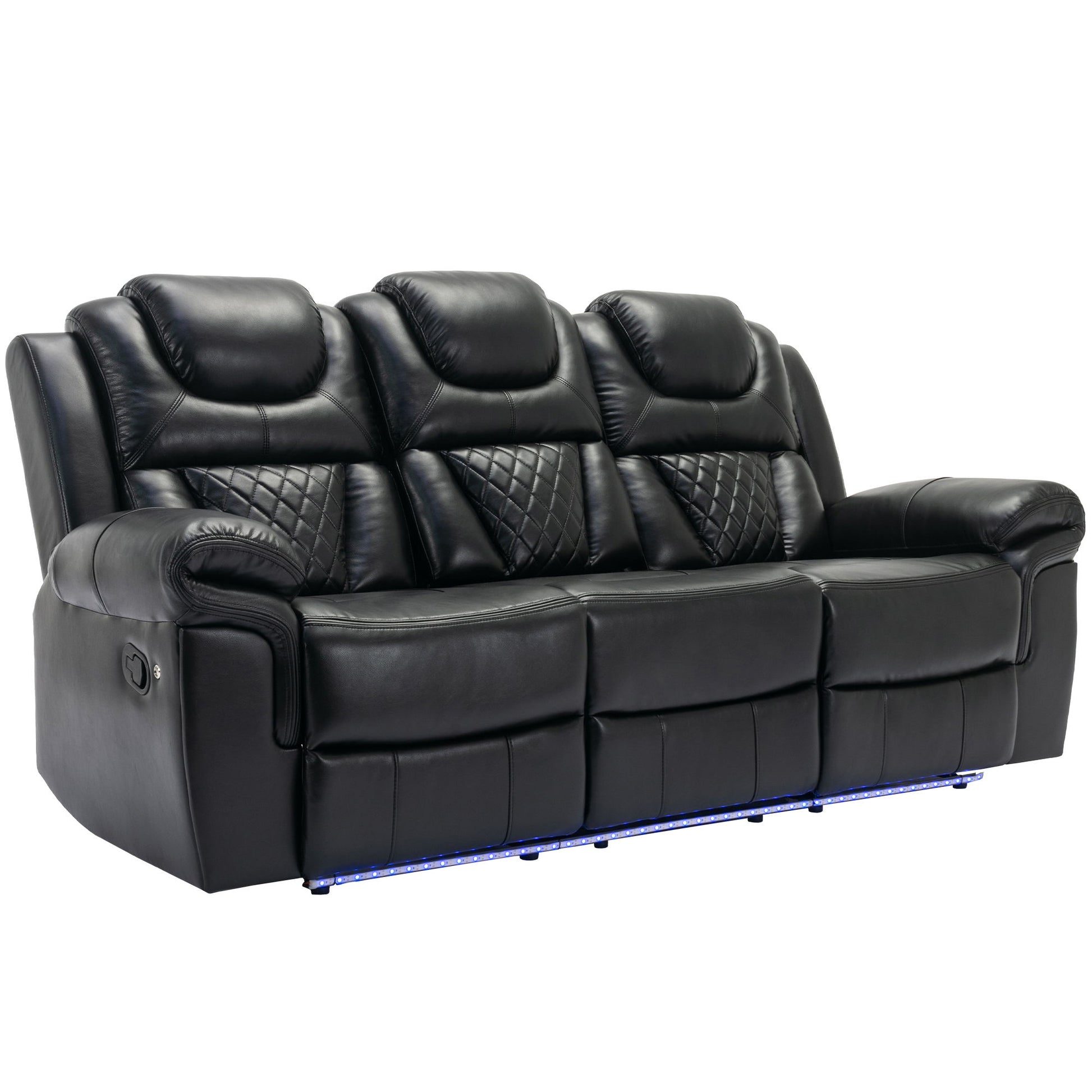 Home Theater Seating Manual Recliner Chair With Center Console And Led Light Strip For Living Room Hearth and Haven