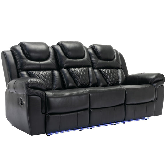 Home Theater Seating Manual Recliner Chair With Center Console And Led Light Strip For Living Room Hearth and Haven