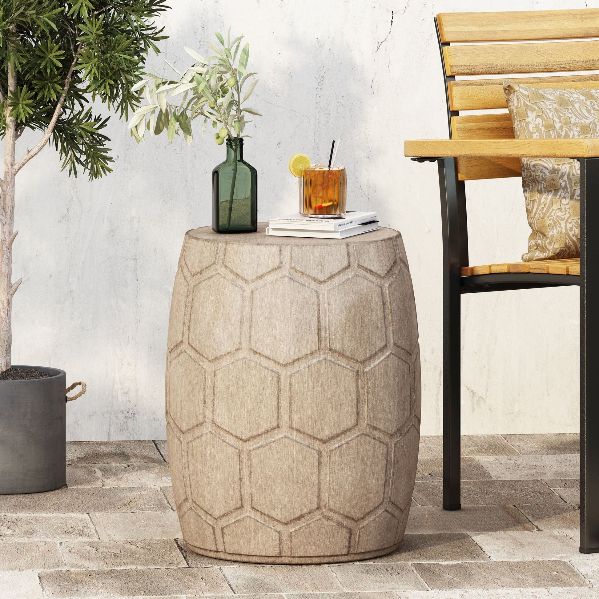 Outdoor Lightweight Concrete Side Table - Natural Noble House