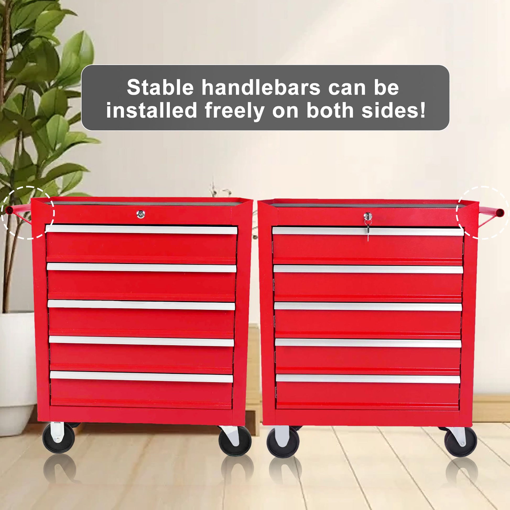 5 Drawer Metal Rolling Tool Chest With Locking System And Wheels - Red Daily Nest