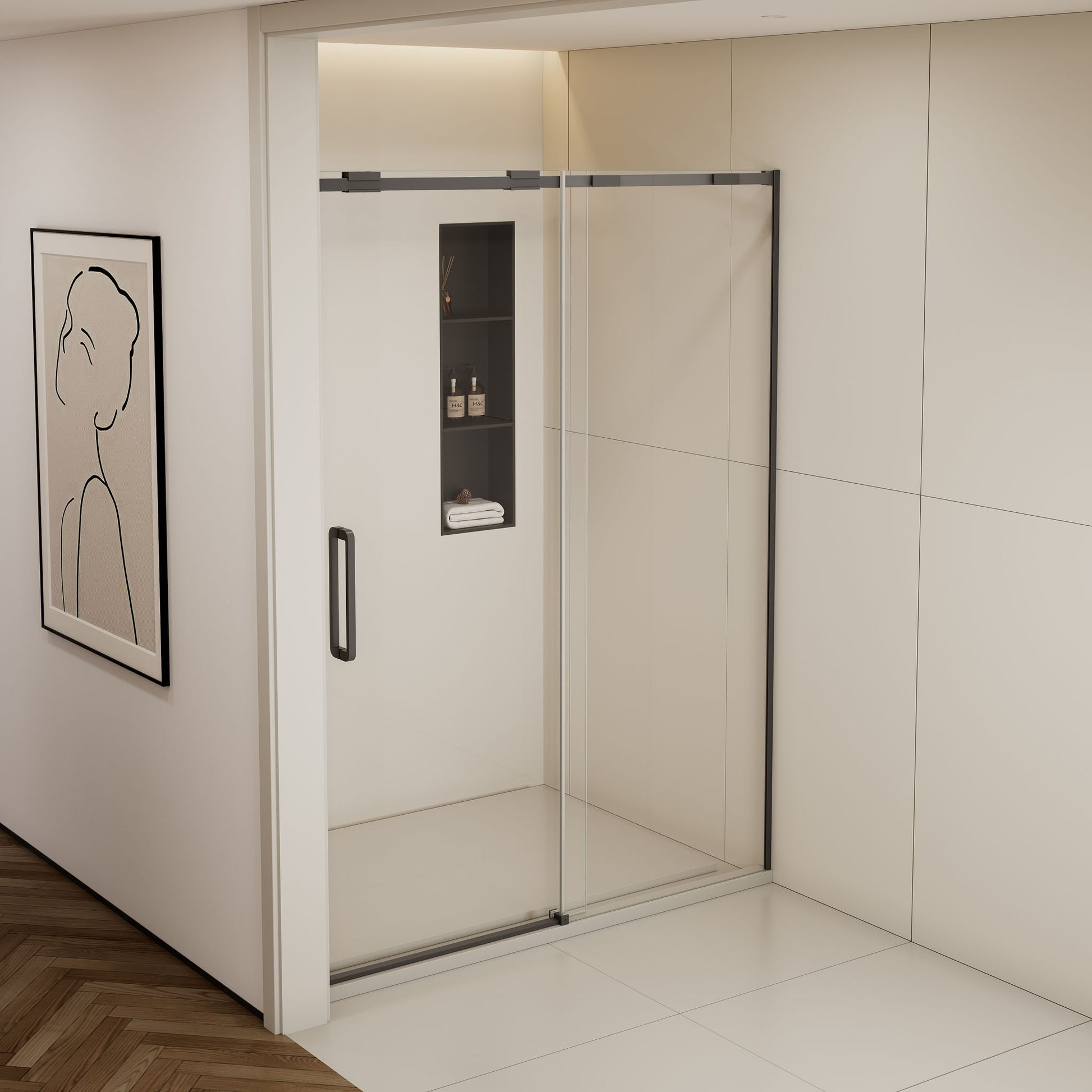 Semi-Frame Single Sliding Shower Door With Clear Tempered Glass Daily Nest