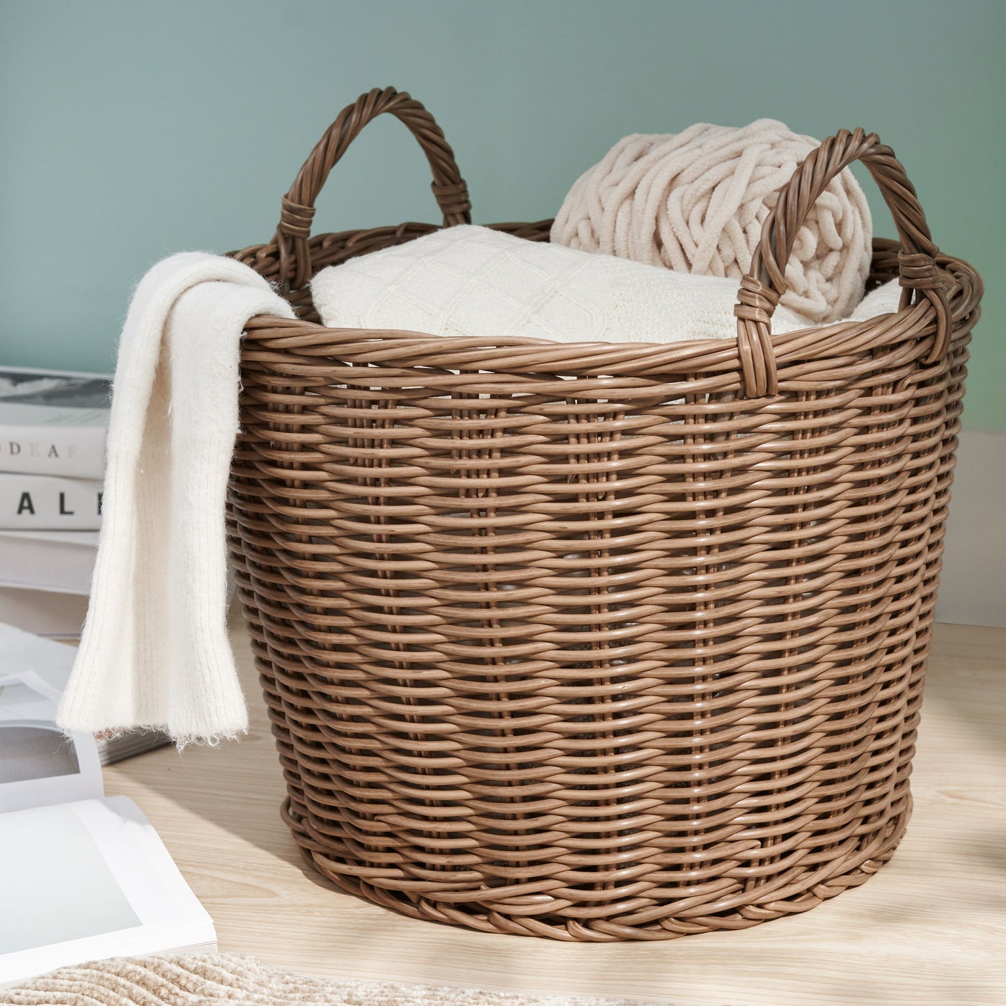 Round Cone Woven Resin Wicker Basket With Handles For Versatile Storage - Walnut Brown Daily Nest