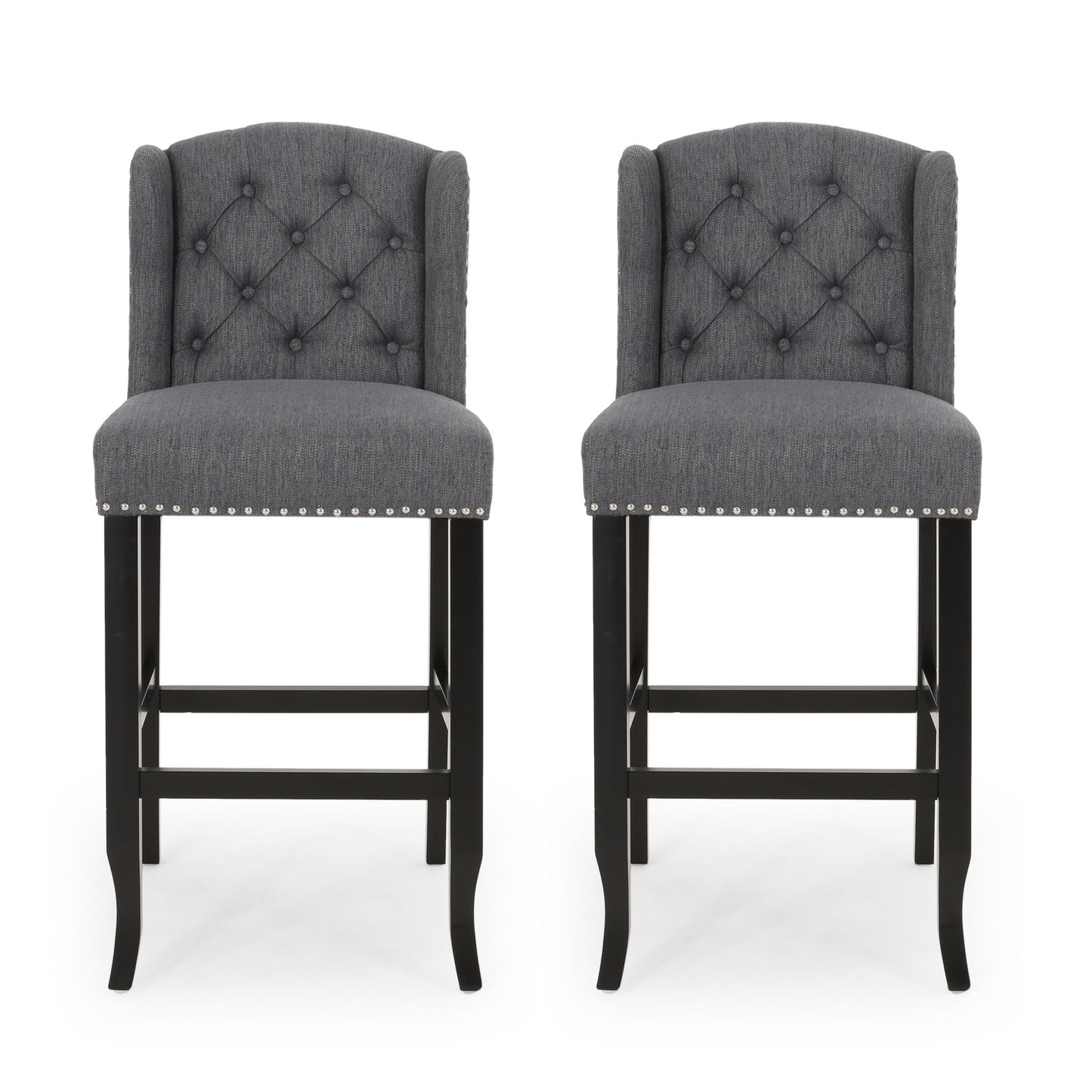 Vienna - Contemporary Fabric Tufted Wingback Counter Stools (Set of 2) Noble House