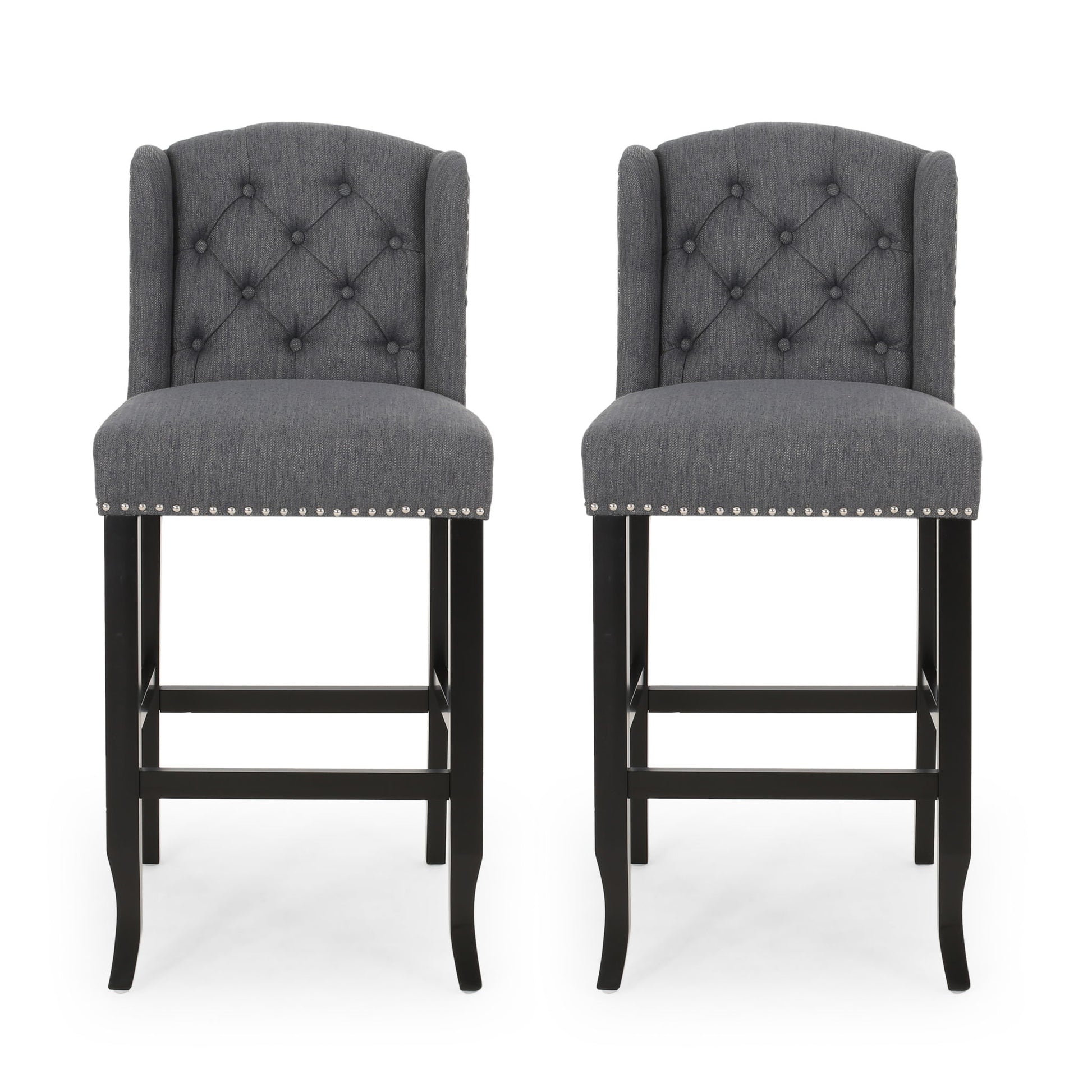 Vienna - Contemporary Fabric Tufted Wingback Counter Stools (Set of 2) Noble House