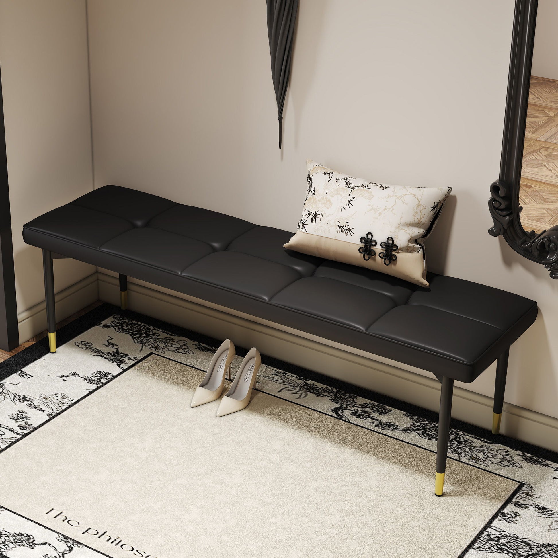 Multifunctional Shoe Bench With Faux Cushion - Black Home Essentials