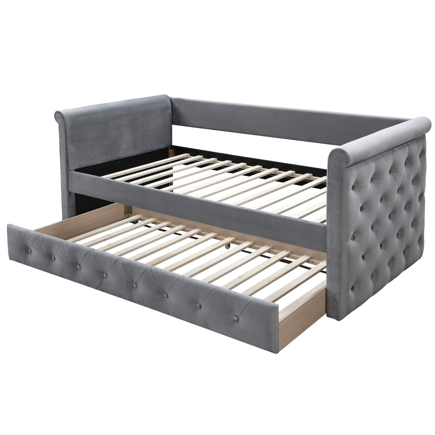 Contemporary Button Tufted Daybed With Slat Trundle Home Essentials