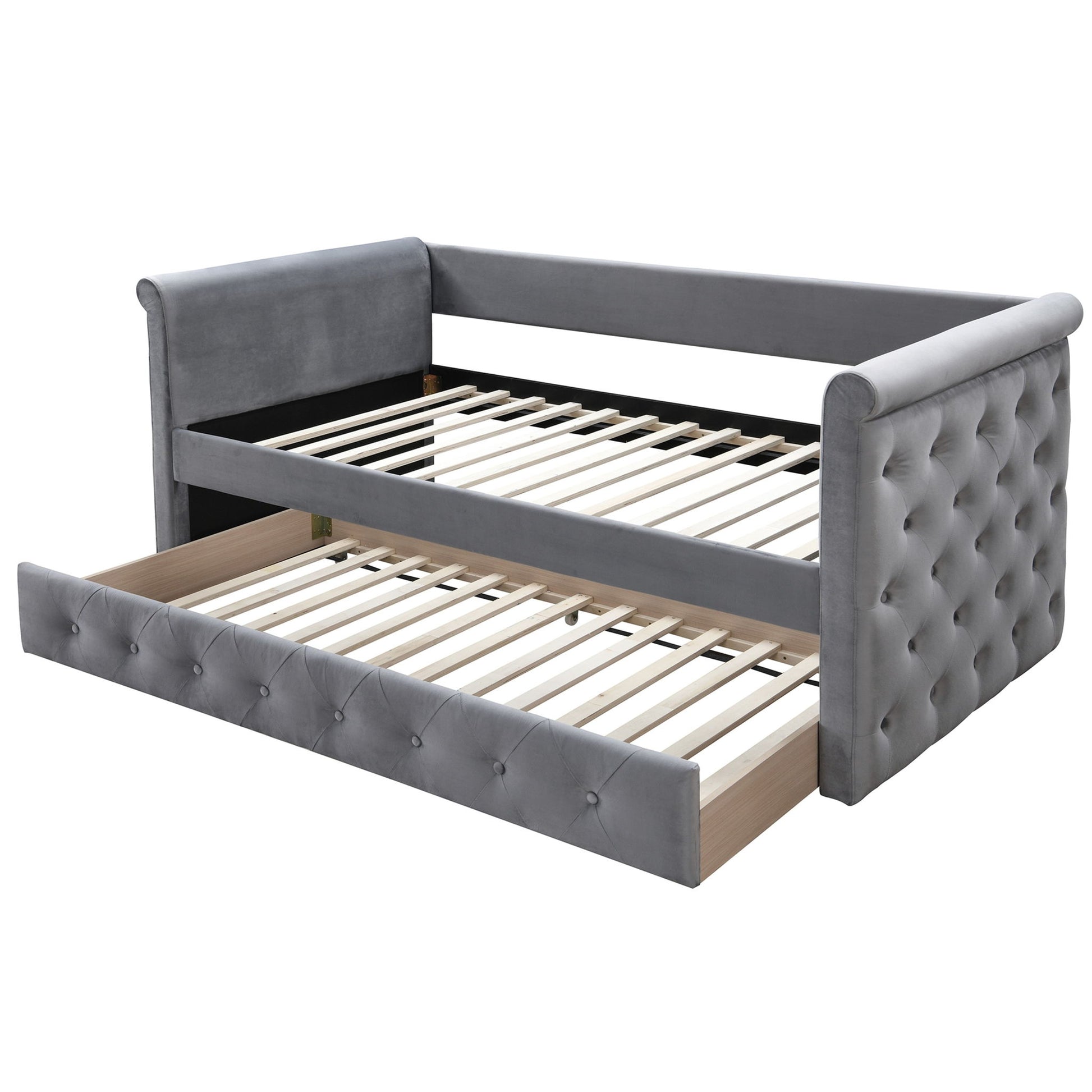 Contemporary Button Tufted Daybed With Slat Trundle Home Essentials