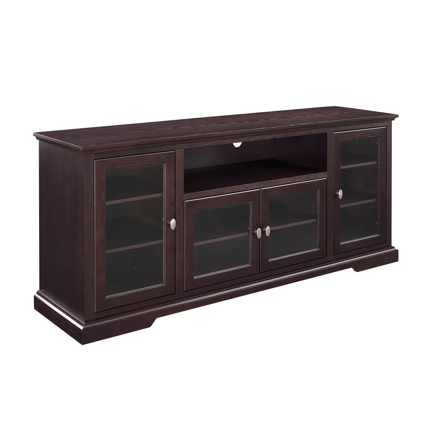 Transitional Classic 70" TV Stand For 80" TVs With 4 Glass Doors