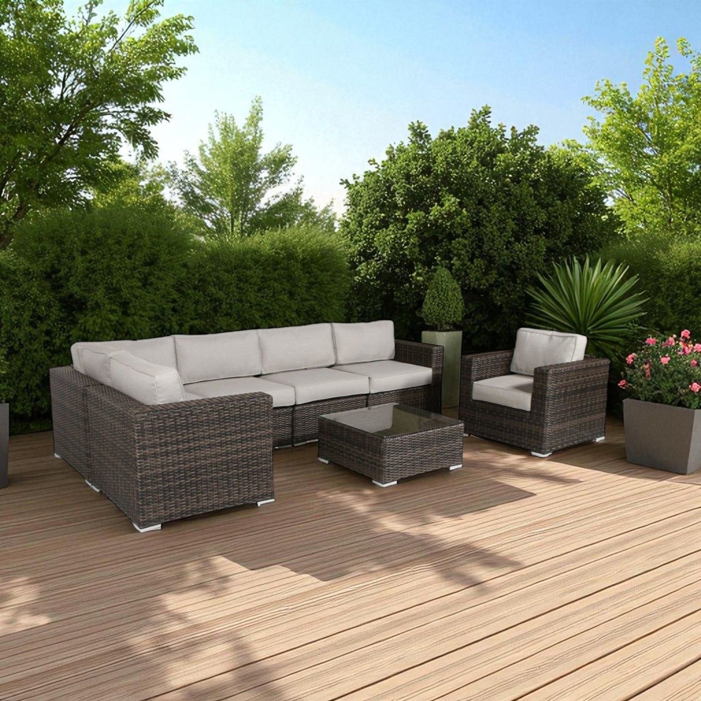 Wicker Seating Group Set With Table And Cushions LSI Patio Furniture