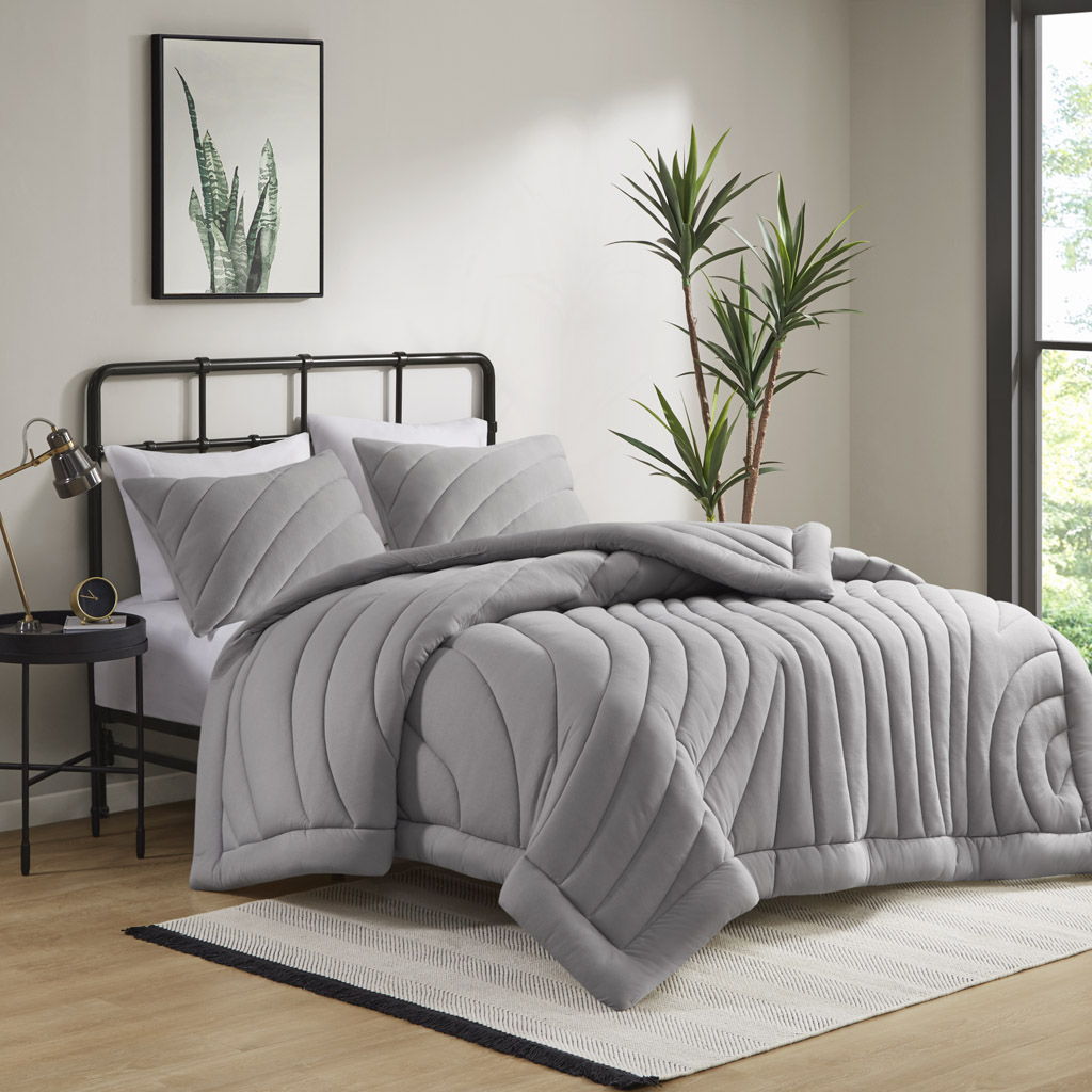 Juniper - Poly Jersey Puffy Twin Comforter Set - Gray