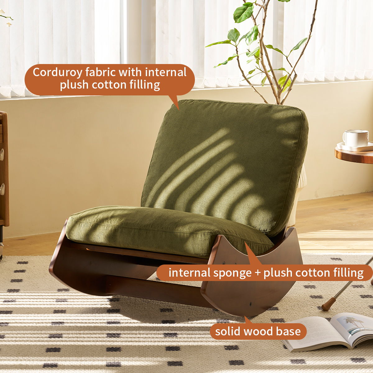 Comfortable High-Quality Upholstery Glider Rocking Chair Home Essentials