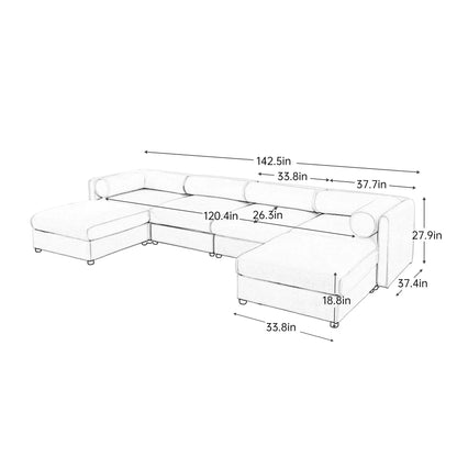 Contemporary Elegant White Chenille Sofa With Storage And Ottoman Home Essentials