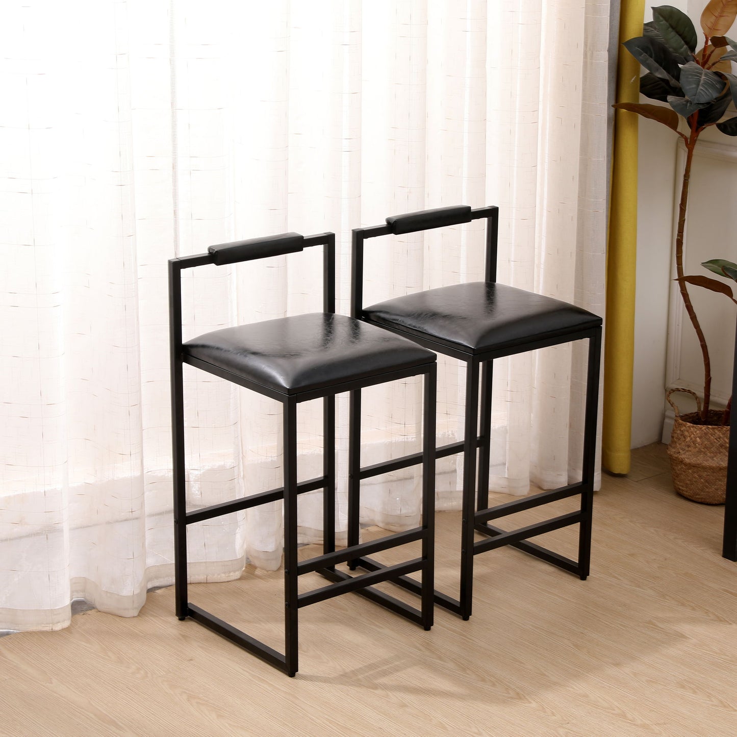 Elegant Bar Stool Set With Backrest And Footrest, Counter Height (Set of 2) Home Essentials