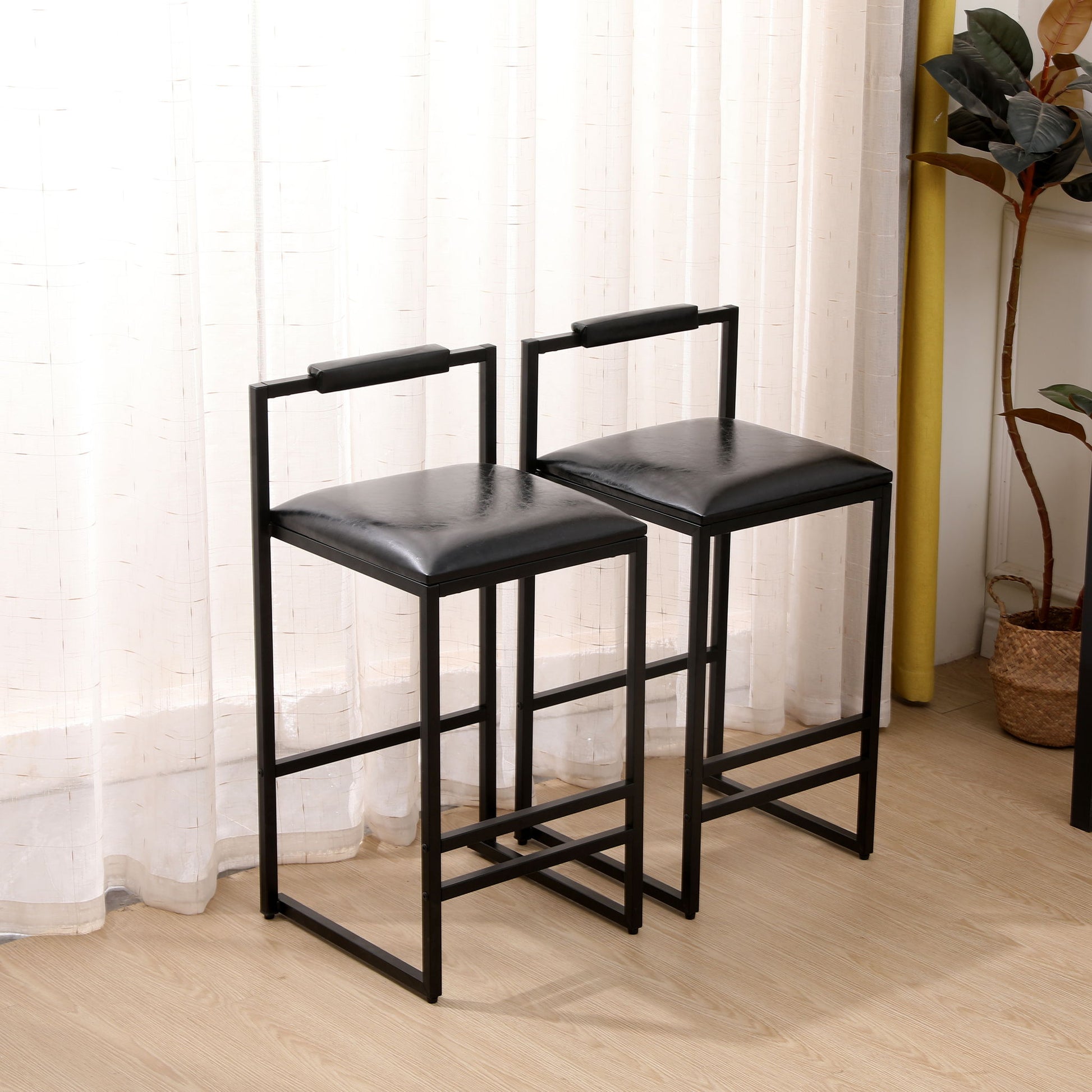 Elegant Bar Stool Set With Backrest And Footrest, Counter Height (Set of 2) Home Essentials
