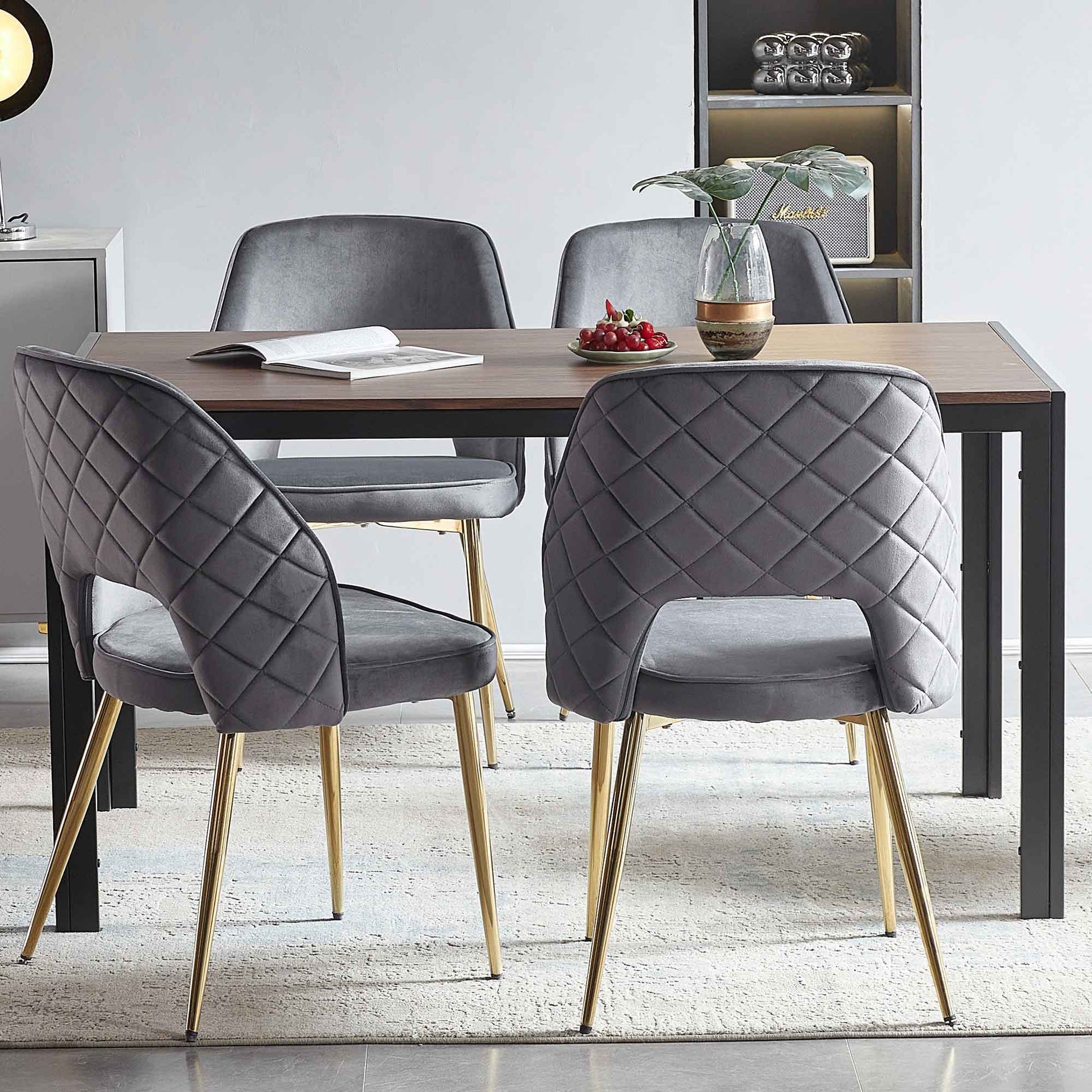 Velvet Dining Chairs With Metal Legs And Hollow Back Upholstered Dining Chairs Home Essentials