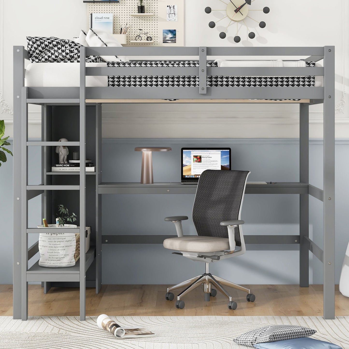 Loft Bed With Built In Desk And Multifunction Shelves Hearth and Haven