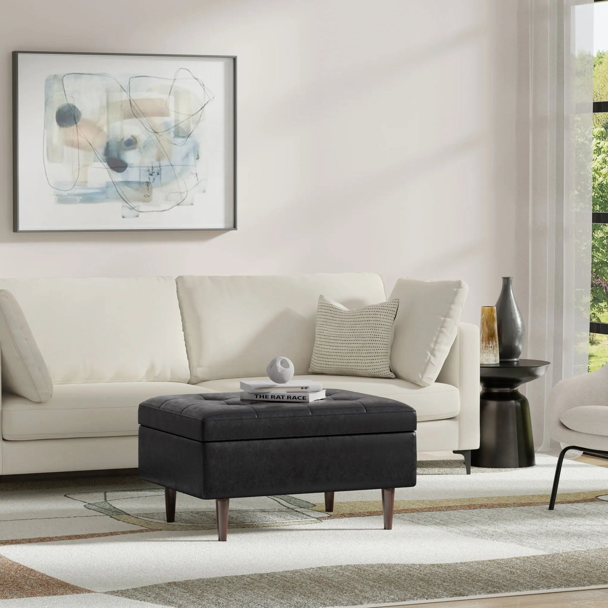 Shay - Large Square Coffee Table Storage Ottoman Mid-Century Style Simpli-Home