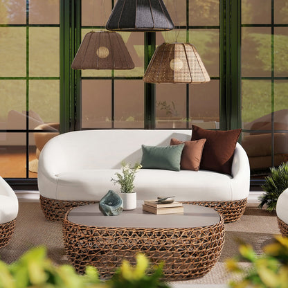 Willow - Oval Woven Patio Coffee Table, Wicker Frame Jennifer Taylor Home
