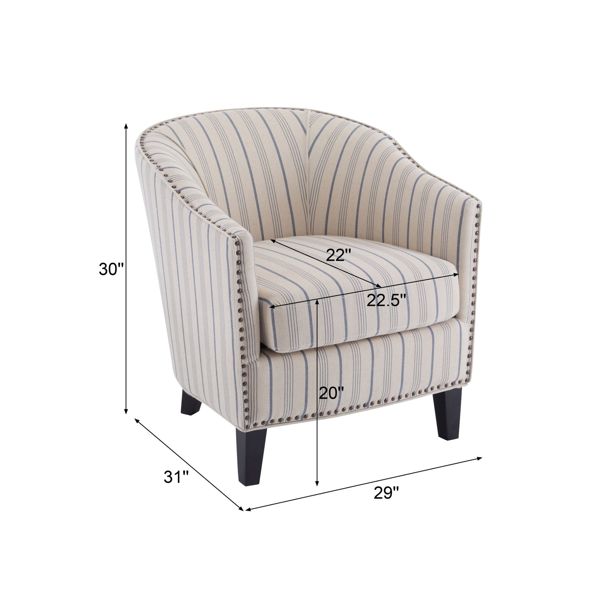 Transitional Upholstered Stripe Barrel Chair With Birch Wood Legs And Plush Cushioned Seat - Beige / Blue Stripe Noble House