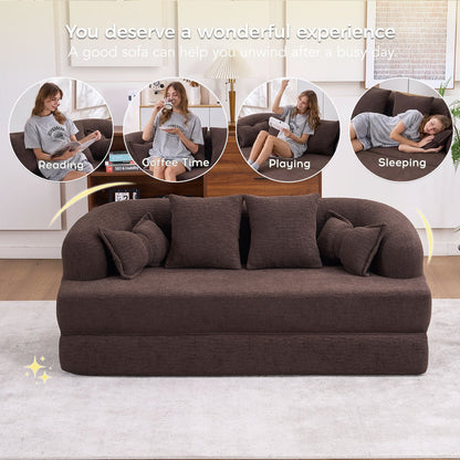 Foldable Sofa Bed, Boneless Couch Convertible Sleeper With 4 Pillows Home Essentials