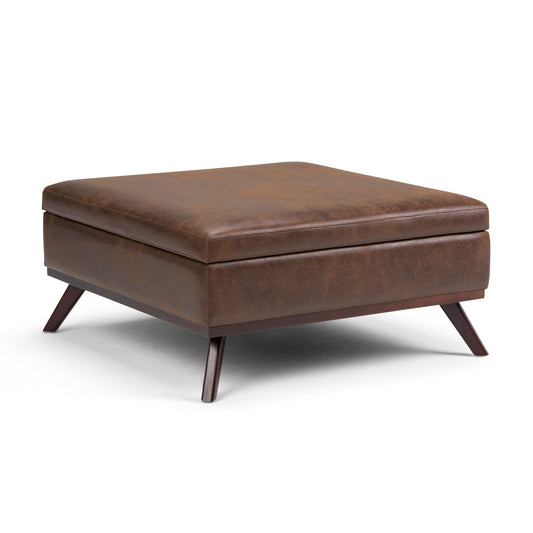 Owen - Square Coffee Table Storage Ottoman - Distressed Chestnut Brown Simpli-Home